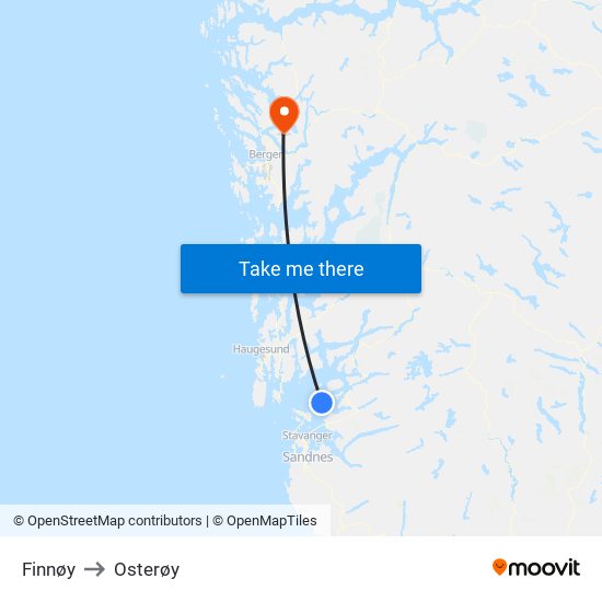 Finnøy to Osterøy map