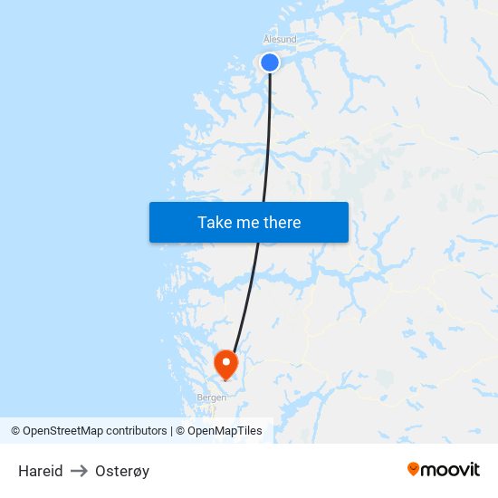 Hareid to Osterøy map