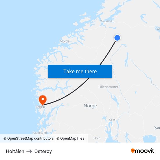 Holtålen to Osterøy map