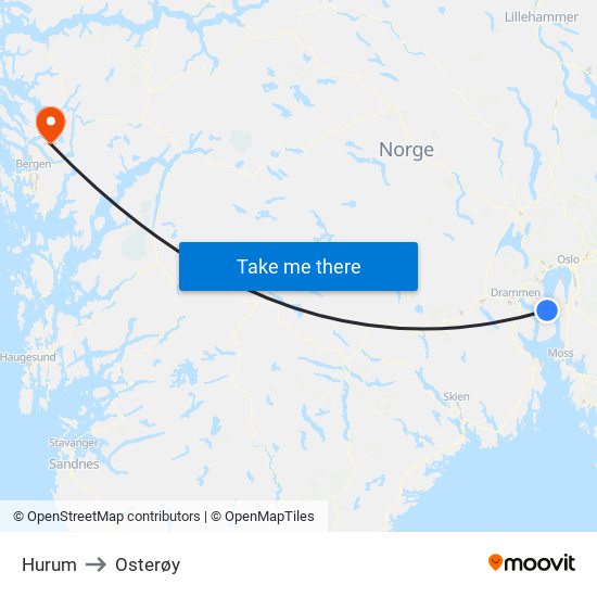 Hurum to Osterøy map