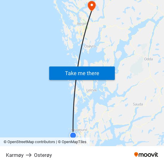 Karmøy to Osterøy map