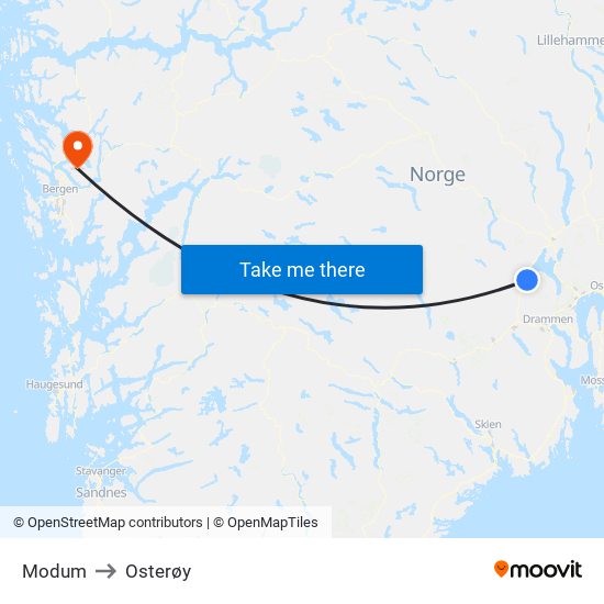 Modum to Osterøy map