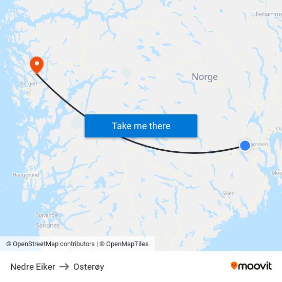 Nedre Eiker to Osterøy map