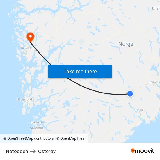 Notodden to Osterøy map