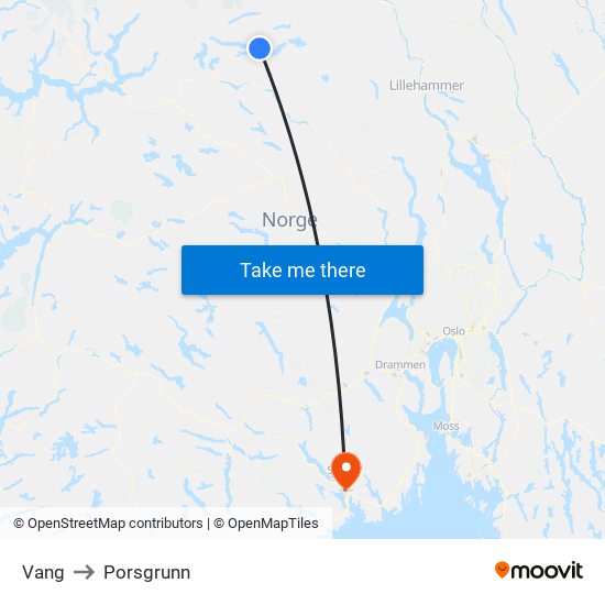 Vang to Porsgrunn map