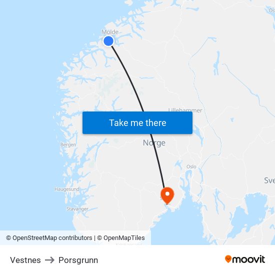 Vestnes to Porsgrunn map