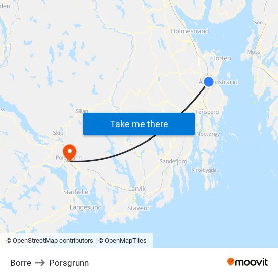 Borre to Porsgrunn map