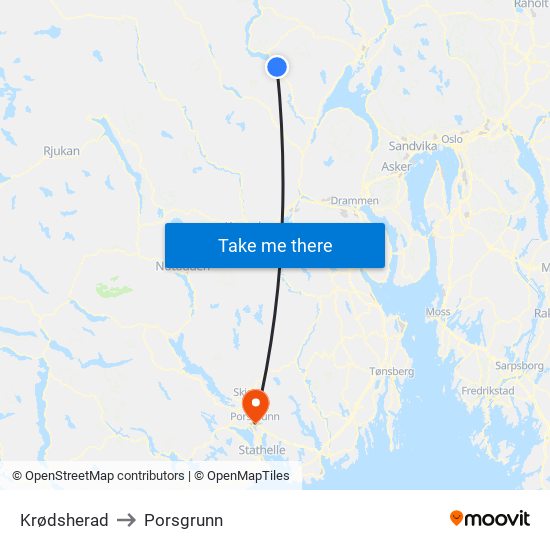 Krødsherad to Porsgrunn map