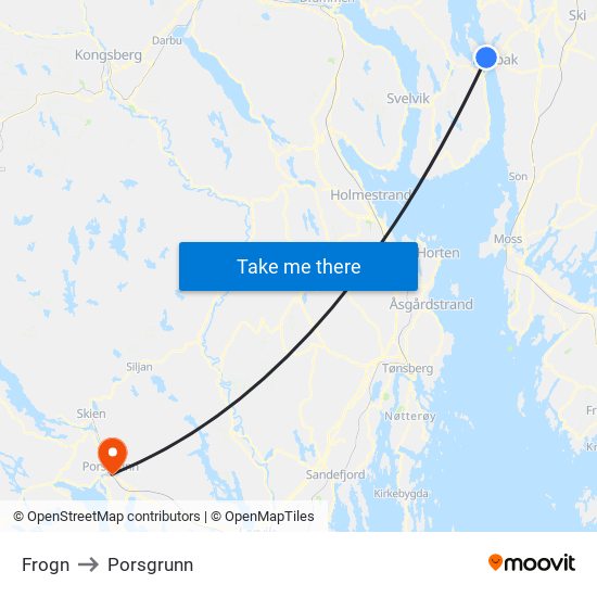 Frogn to Porsgrunn map