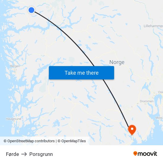 Førde to Porsgrunn map