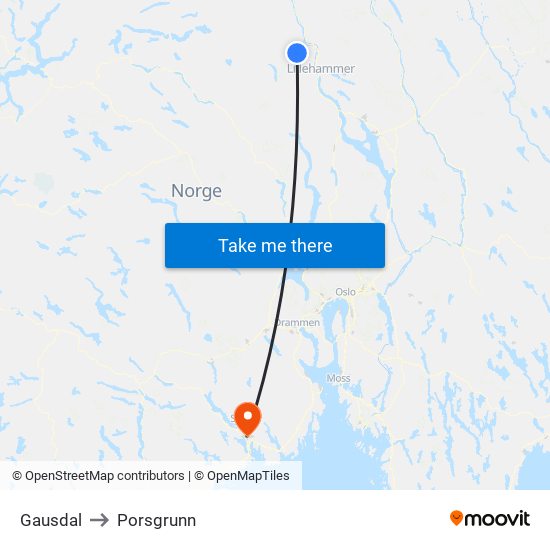 Gausdal to Porsgrunn map