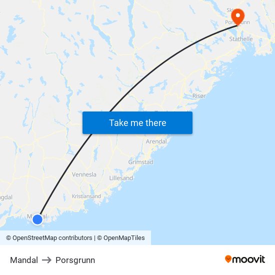 Mandal to Porsgrunn map