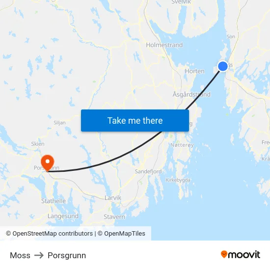 Moss to Porsgrunn map