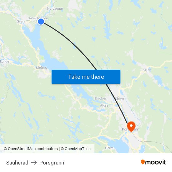 Sauherad to Porsgrunn map