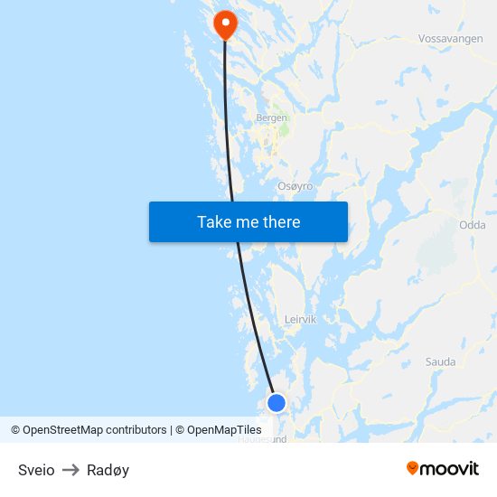 Sveio to Radøy map