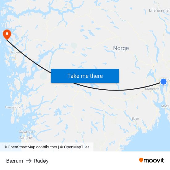 Bærum to Radøy map