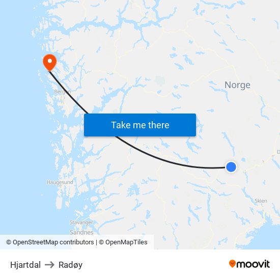 Hjartdal to Radøy map