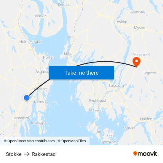 Stokke to Rakkestad map