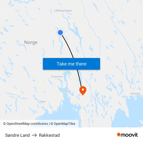 Søndre Land to Rakkestad map