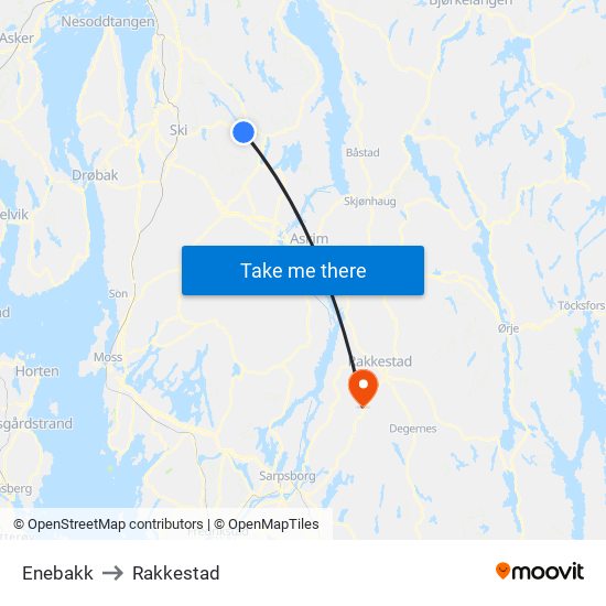 Enebakk to Rakkestad map