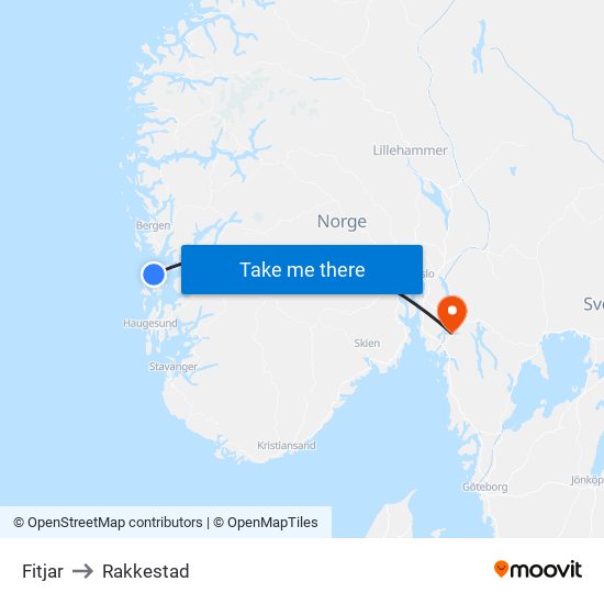 Fitjar to Rakkestad map