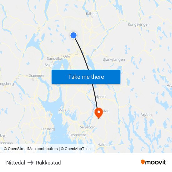 Nittedal to Rakkestad map