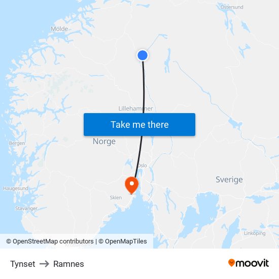 Tynset to Ramnes map