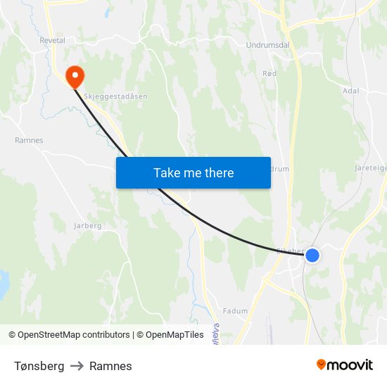 Tønsberg to Ramnes map