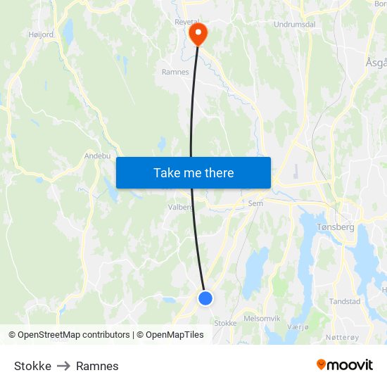 Stokke to Ramnes map