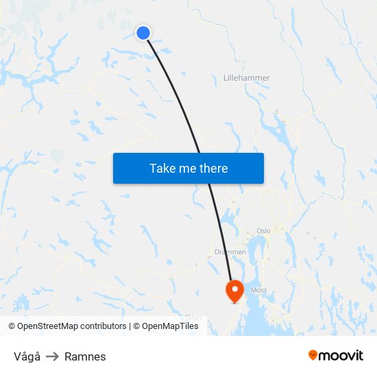 Vågå to Ramnes map