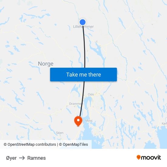 Øyer to Ramnes map