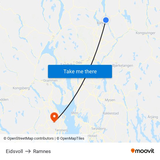 Eidsvoll to Ramnes map