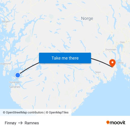 Finnøy to Ramnes map