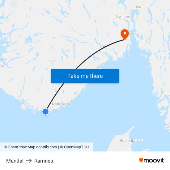 Mandal to Ramnes map