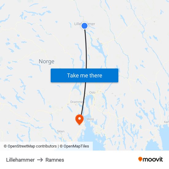 Lillehammer to Ramnes map