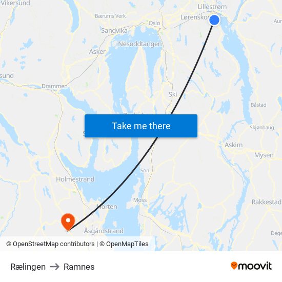 Rælingen to Ramnes map