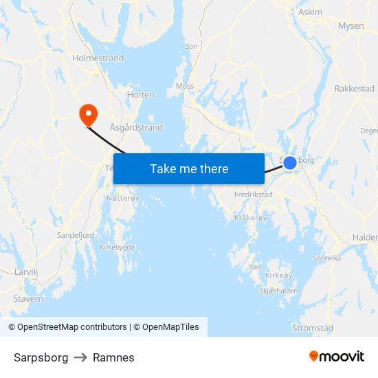 Sarpsborg to Ramnes map