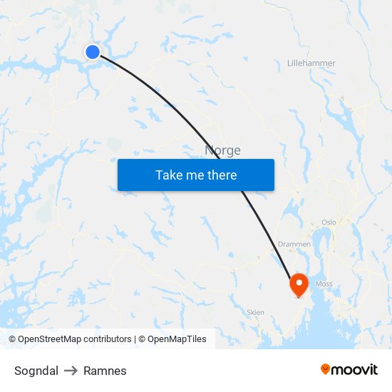 Sogndal to Ramnes map