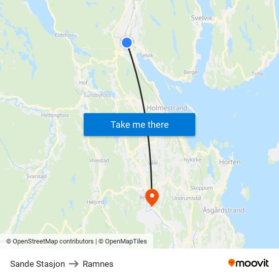 Sande Stasjon to Ramnes map