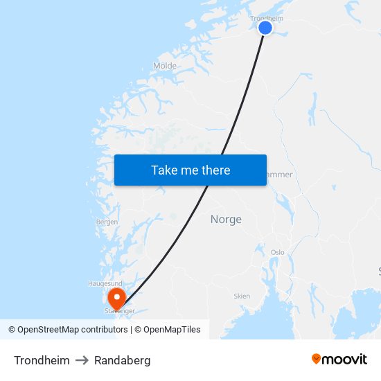 Trondheim to Randaberg map