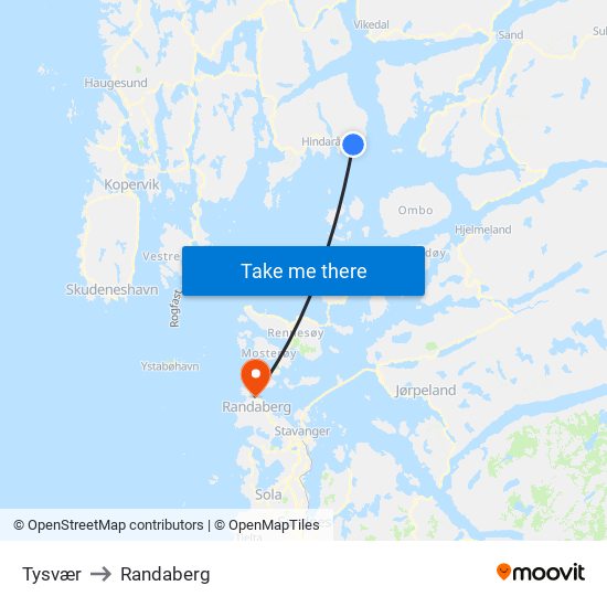 Tysvær to Randaberg map