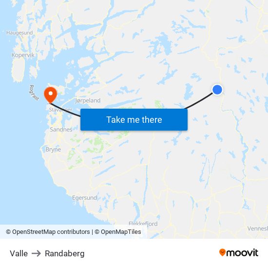 Valle to Randaberg map