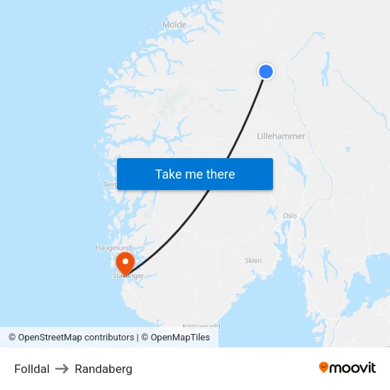 Folldal to Randaberg map