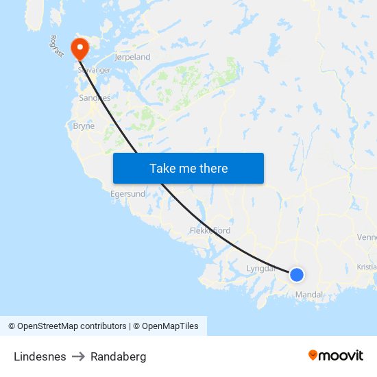 Lindesnes to Randaberg map