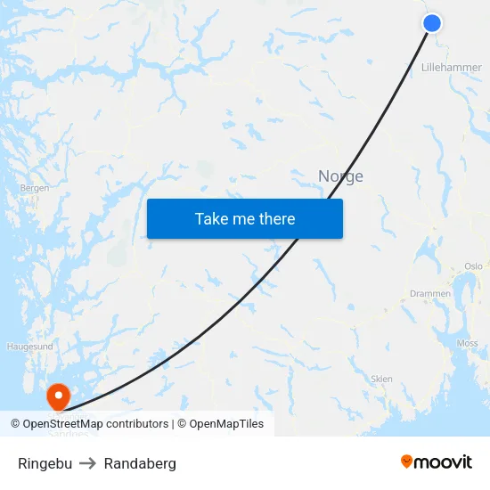 Ringebu to Randaberg map
