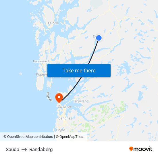 Sauda to Randaberg map