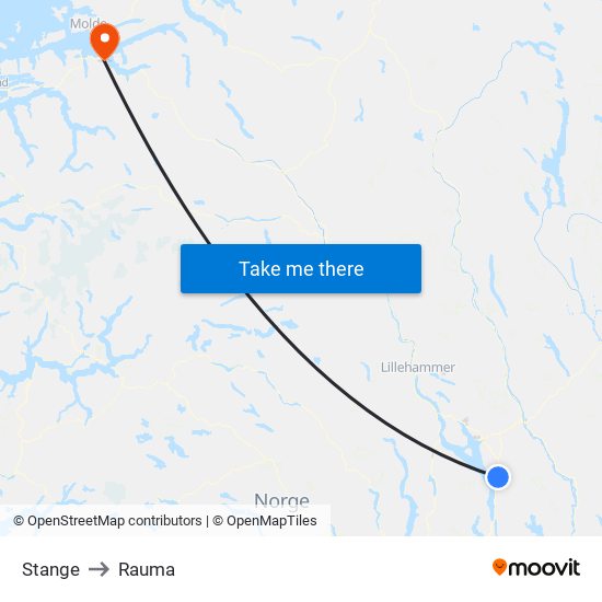Stange to Rauma map