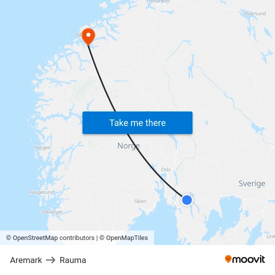 Aremark to Rauma map