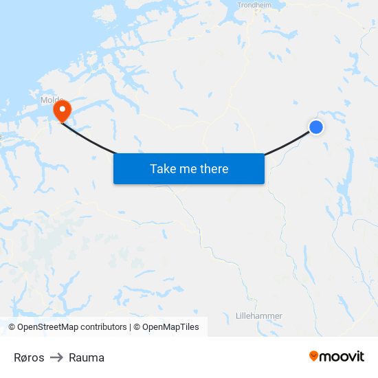 Røros to Rauma map