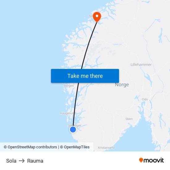 Sola to Rauma map